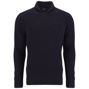 A.P.C. Men's Pull Daddy Shawl Neck Knitted Jumper - Navy BNWT Sz (S) Small